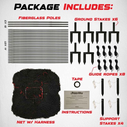 Heater Sports PowerAlley Baseball & Softball Batting Cage Net & Frame - Heavy-Duty Net with Built-in Pitching Machine Harness for Safety (Machine Not Included) | Ideal for Batting Practice & Training