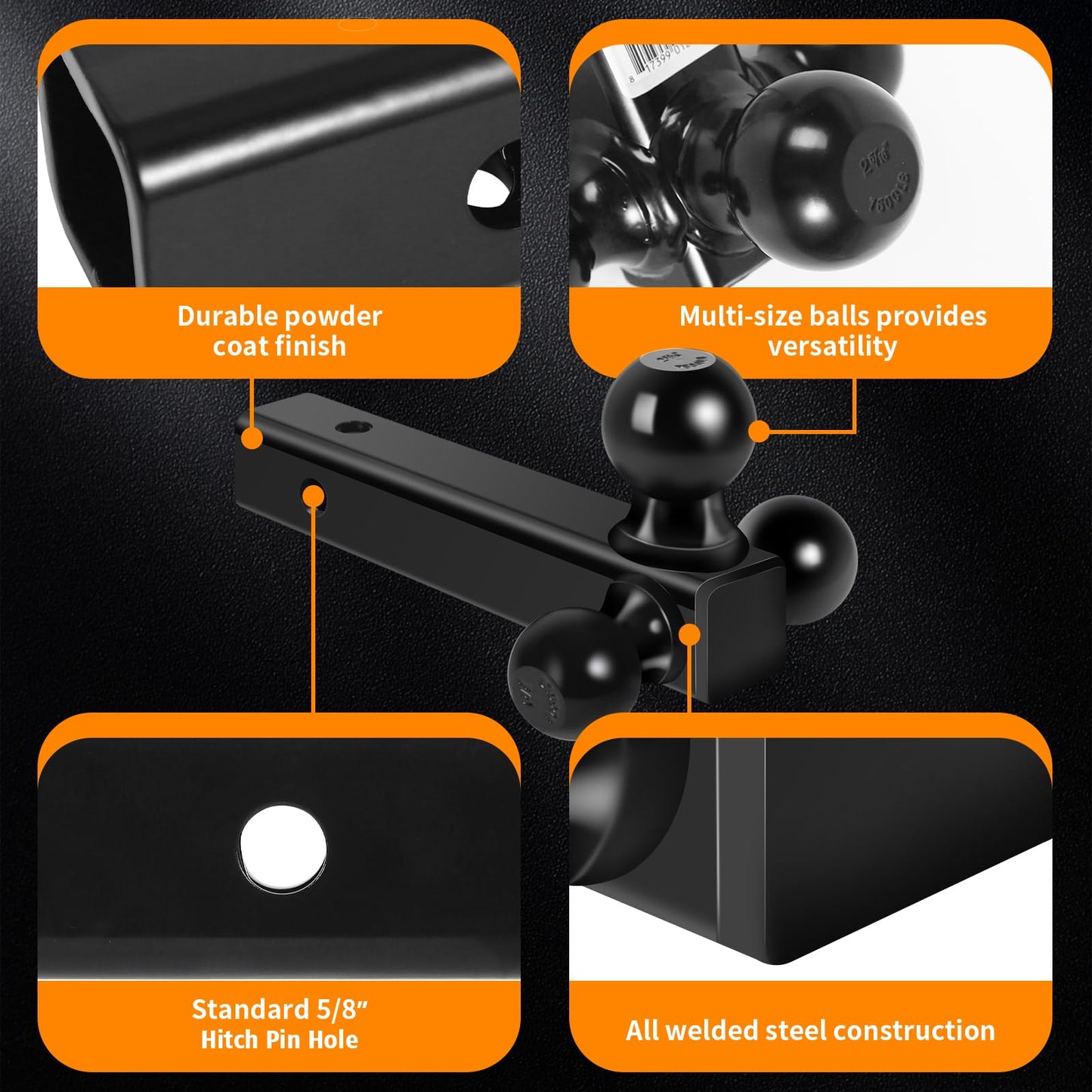 MaxxHaul 70270 Trailer Hitch Hollow Shaft Triple Ball Mount - Black