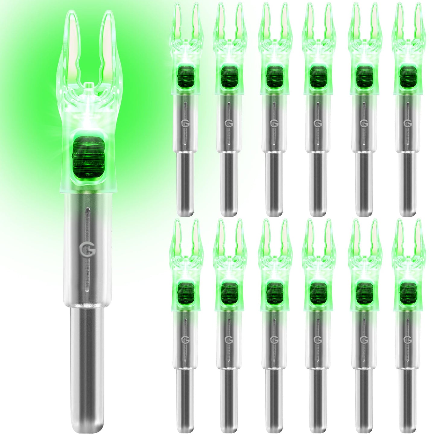 KEAUP 6/12 Pack G Lighted Nocks for Arrows with .165 .204 .233 .244 .246 Inside Diameter with X, H, S, GT Bushings High-Visibility LED Arrow Nocks, ON/Off Switch Included