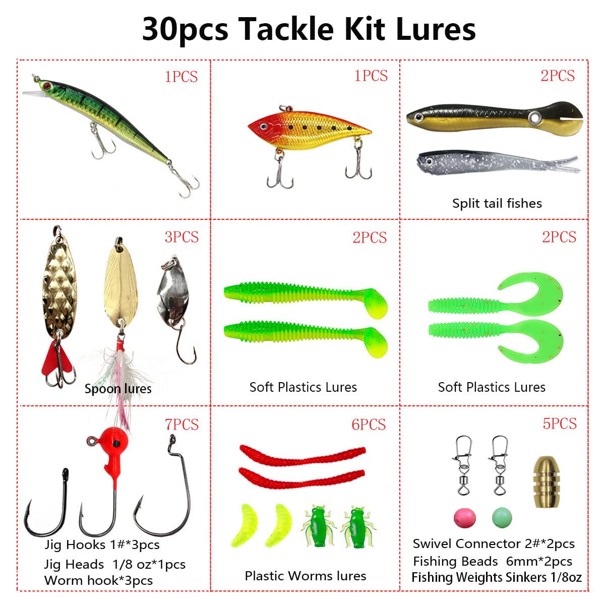 UperUper Fishing Lures Kit Set, Baits Tackle Including Crankbaits, Topwater, Spinnerbaits, Worms, Jigs, Hooks, Tackle Box and More Fishing Gear Lure for Bass Trout