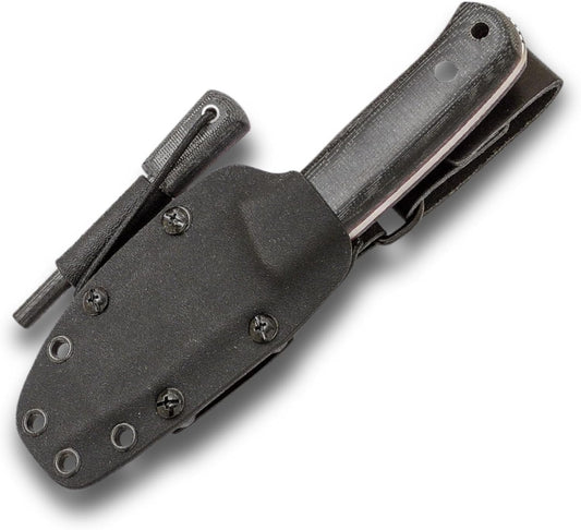 Joker Erizo TS2 CM142-F Survival Knife – 3.74" N695 Steel Blade, Canvas Micarta Handle, Kydex Sheath with Firestarter and 550 Paracord – Outdoor Tool for Hunting, Fishing, Camping & Hiking