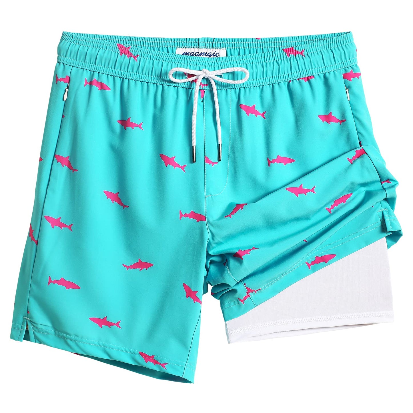 maamgic Swim Trunks Men 2 in 1 Mens Bathing Suit 7 Inch Quick Dry Mens Swimming Trunks with Zipper Pockets