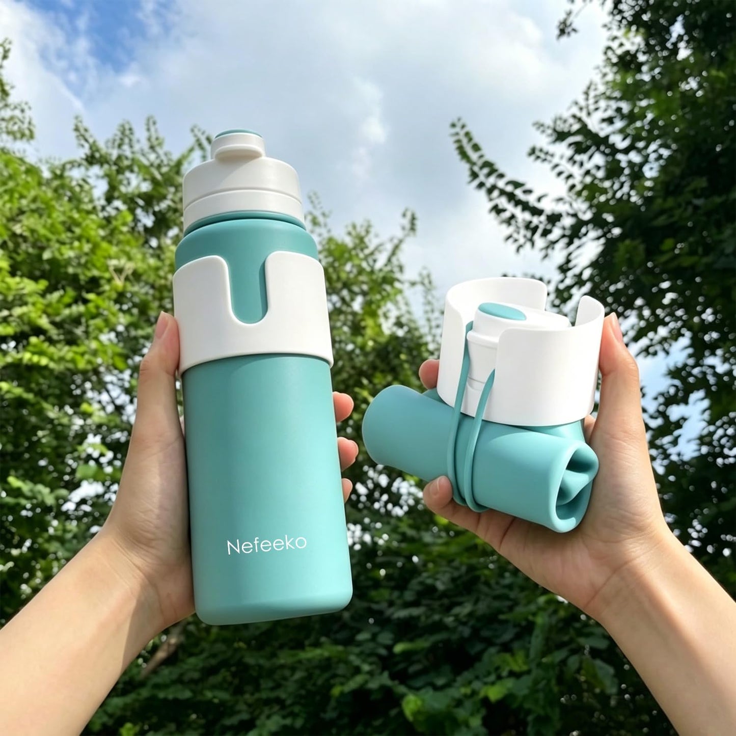 Nefeeko Collapsible Water Bottle, BPA Free 26oz Foldable Water Bottle for Travel Sports, Leak-Proof Spill-Proof Portable Water Bottles with Carabiner, Lightweight (Green)