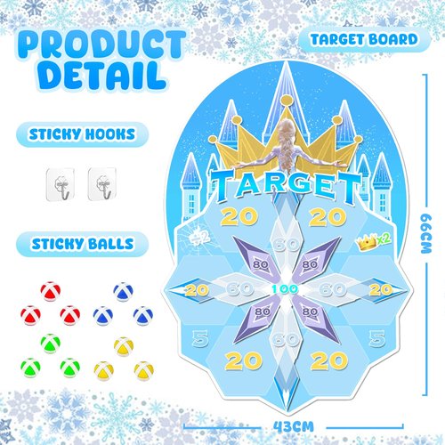 GirliGlee Frozen Toys for Girls Age 4-7, 26" Dart Board for Kids with 12 Sticky Balls,Frozen Birthday Party Decorations,Frozen Party Game Supplies 3 4 5 6 7 8 Year Old Girls