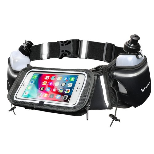 No.1 Hydration Belt by Runtasty - Premium Running Fuel Belt w/2 BPA-Free 10 oz Water Bottles, Tilt-Up Pocket w/Touchscreen-Ready Cover - Fits All iPhones, Runners Ebook & No-Bounce Design