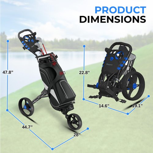 SereneLife Golf Push Pull Cart – Lightweight, Foldable, Bag Holder with Adjustable Handle, Caddy Accessories, Compact Folding Golf Trolley for Travel