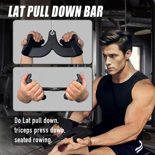 MARSAFIT Home Gym Fitness Rowing T-bar V-bar Pulley Cable Machine Attachments, Bicep Curl Tricep Lat pulldown Bar Back Strength Training Handle Grips Lat Pull Down Bar Press Down Exercises (Style 1)
