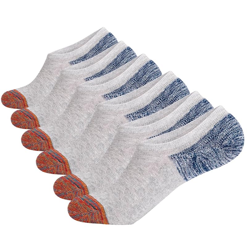 Joynée Men's 6 Pack No-Show Socks with Silicone Grips, 81% Cotton Grey (6 Pairs)