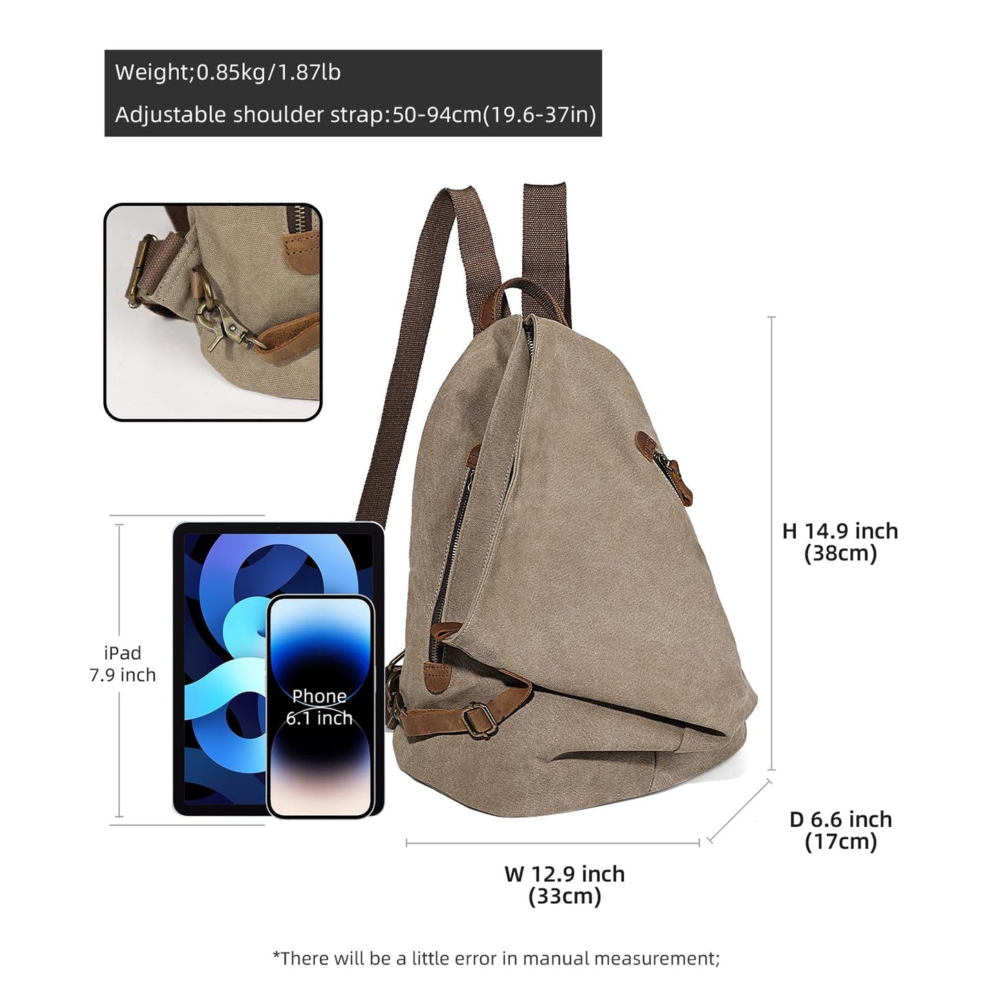 KL928 Canvas Vintage Backpack – Large Casual Daypack Outdoor Travel Rucksack Hiking Backpacks for Men Women