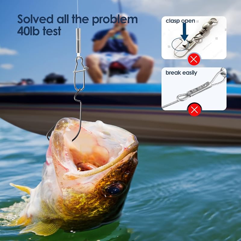 Luroad 18pc Fishing Leader Rig Set with 50lb Mainline, 20lb Arm, Swivels & Crimps - 2-Arm Red