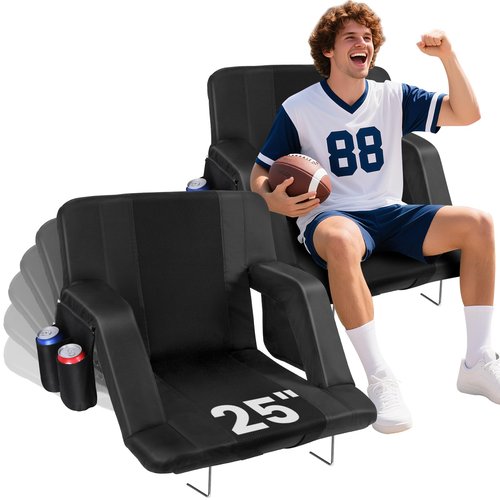 JTSIOV Stadium Seats with Back Support, 25" Extra Wide Bleacher Chairs with Back and Cushion, 3D Mesh Stitching Stadium Chair, 6 Reclining Positions Bleacher Seats for Sports Events (2pcs)