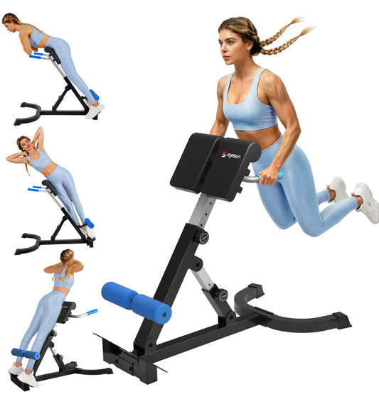 Foldable Back Extension Machine, Roman Chair, Adjustable Ab Back Extension Machine,Core Strength Trainer,Back Exercise Machine for Glute,Ab Workouts,Full All-in-One Body Workout&Home Gym Fitness（Blue）