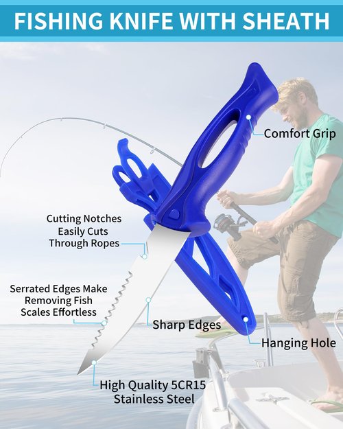 AOFUXTI Fishing Tool Kit - Fishing Pliers, Hook Remover, Fish Gripper，Fish Scale, Fish Knife, Saltwater Fishing Gear with Sharpeners, Best Gifts for Men (Orange with Scale)
