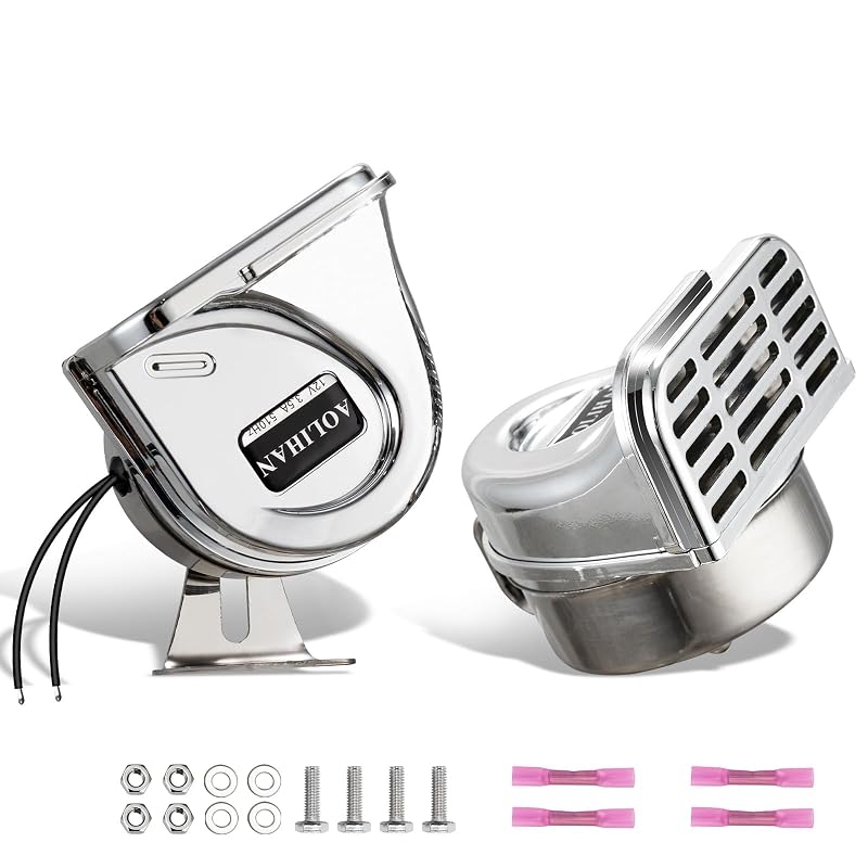 Stainless Steel Snail Horn Boat & Motorcycle 12V Dual Trumpet Horns - Silver (2pcs)