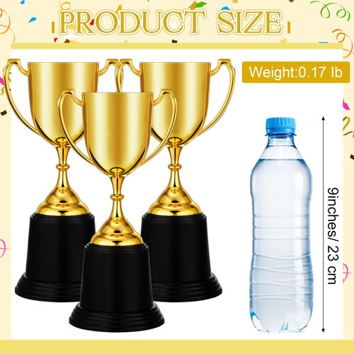 Ecation 9 Inch Gold Trophy Award Gold Award Cup Employee Coworker Appreciation Gifts Golden Plastic Trophy for Thank You Teacher Nurse Volunteer Men Women Rewards Party(3 Pcs)