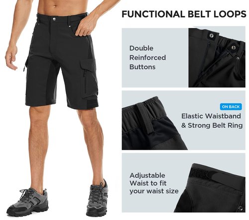 XKTTAC Men's Outdoor Quick Dry Lightweight Stretch Cargo Shorts for Hiking, Tactical, Casual, Fishing, Golf, Camping, Travel with 6 Pockets (Black, X-Large)