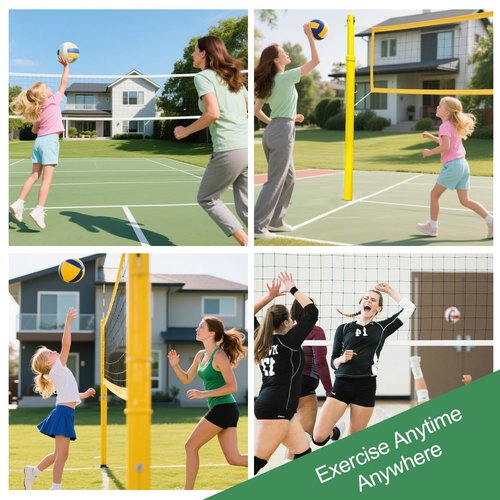 Volleyball Pole,Badminton Net Pole with Adjustable Height,Ground Inserted Steel Volleyball Pole Set with Embedded Part,for Indoor Gym or Outdoor Park School Use