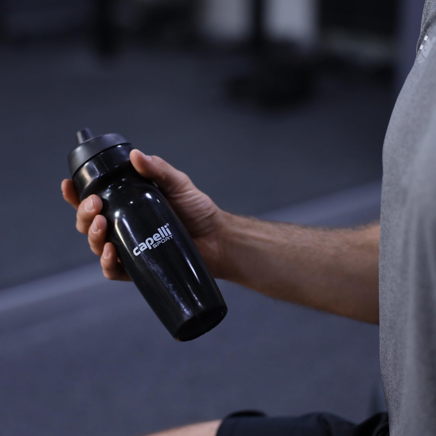 Capelli Sport Sports Water Bottle, Plastic Squeeze Water Bottle with Easy Open Nozzle and Grip Panels, Black, 18.5oz