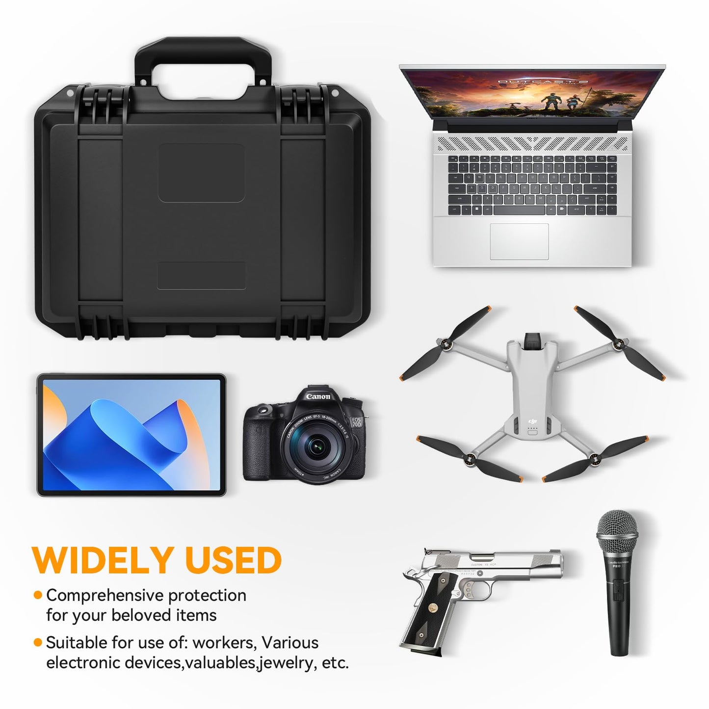 INCHOICASES Gun Case with DIY Customizable Pre-cut Foam, Hard Shell Pistol Case, Travel Safe Case for Outdoor&Indoor Use, IP67 Waterproof