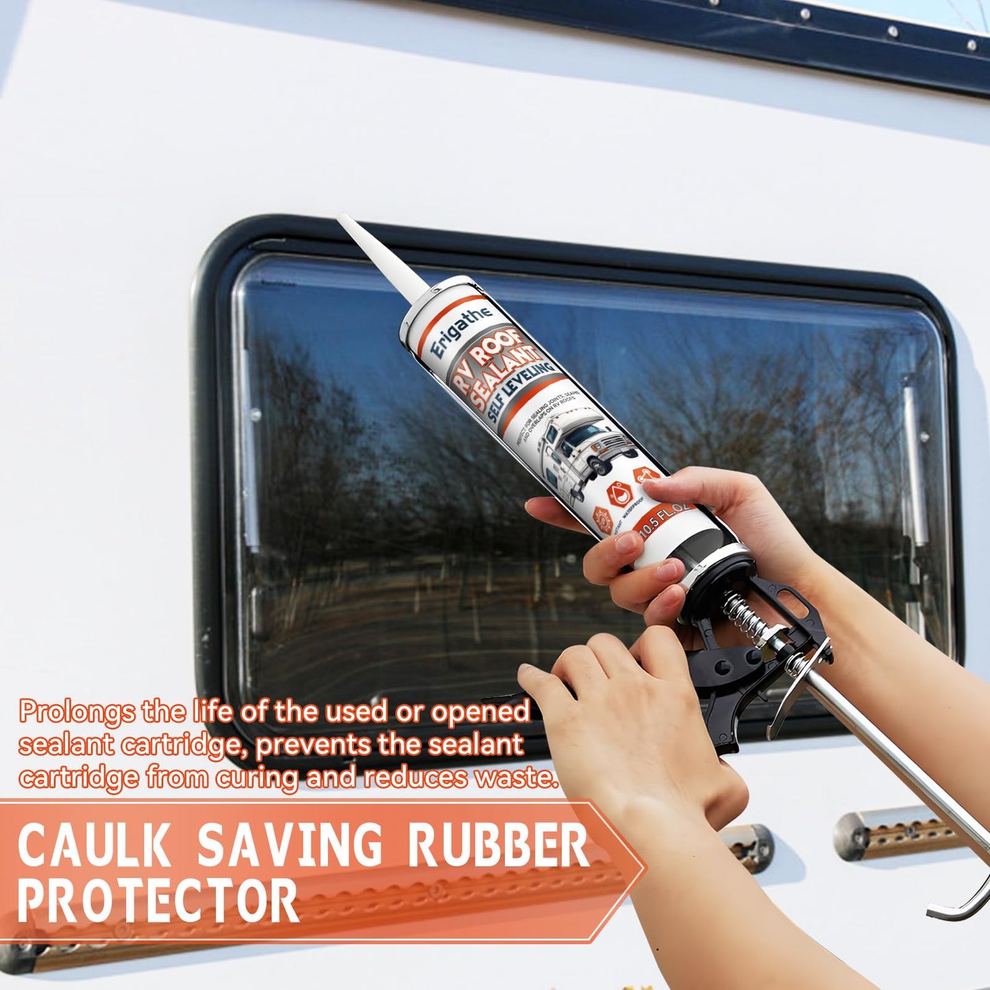 Erigathe Self-Leveling RV Roof Sealant, Lap Caulking for Camper & Trailer, Heavy-Duty Flex, Waterproof, 15 Min Set Time for Repairs (2-10.5 fl oz White)