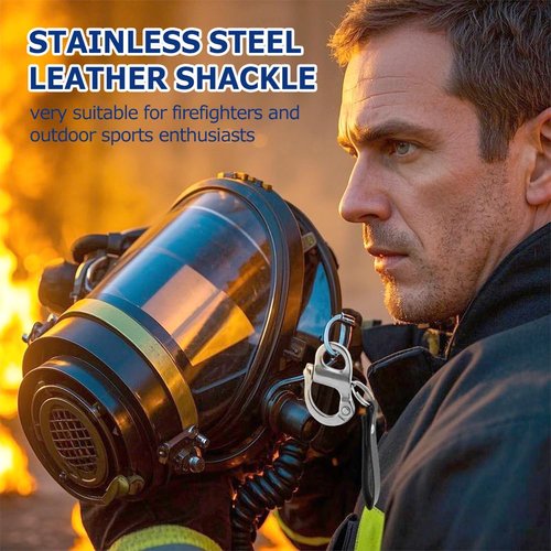 Trasylph 2PCS Quick Release Clip Shackle with Leather Handle for SCBA Mask, Marine Grade 316 Stainless Steel Snap Shackle Lanyard for Rigging, Firefighter Accessories(Color:Black)