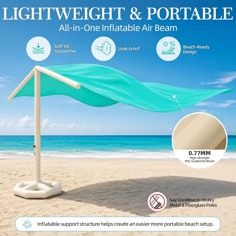 Inflatable Beach Shade Canopy with Auto Pump, UPF 50+ for 3–5 People