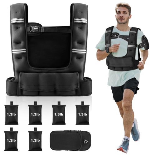 Prodigen Adjustable Weighted Vest 10-18 lbs for Women Men for Running Walking Cardio and Strength Training with Shoulder Pads and Reflective Stripe