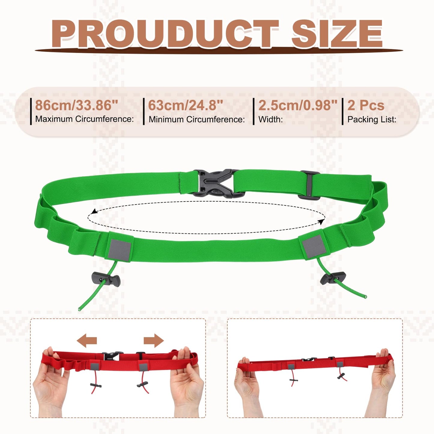 YELARXI Bib Belt, Race Belt Triathlon Running Number Holder Elastic Comfortable with 6 Gel Loops, Sport Race Bib Holder 2Pcs, Green for Runners/Marathon/Cycling