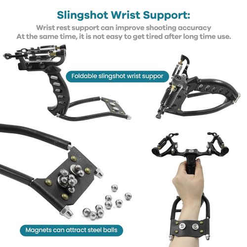 Slingshot Fishing Kit with Reel Wrist Support Fishing Slingshot Set with 3pcs Fishing Darts and 8 Pcs Rubber Bands Hunting Slingshot for Fishing