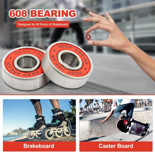 Premium 20Pcs 608rs Bearings Skateboard Bearings Longboard Bearings (8x22x7mm) for Skate Double Rubber Sealed Deep Groove