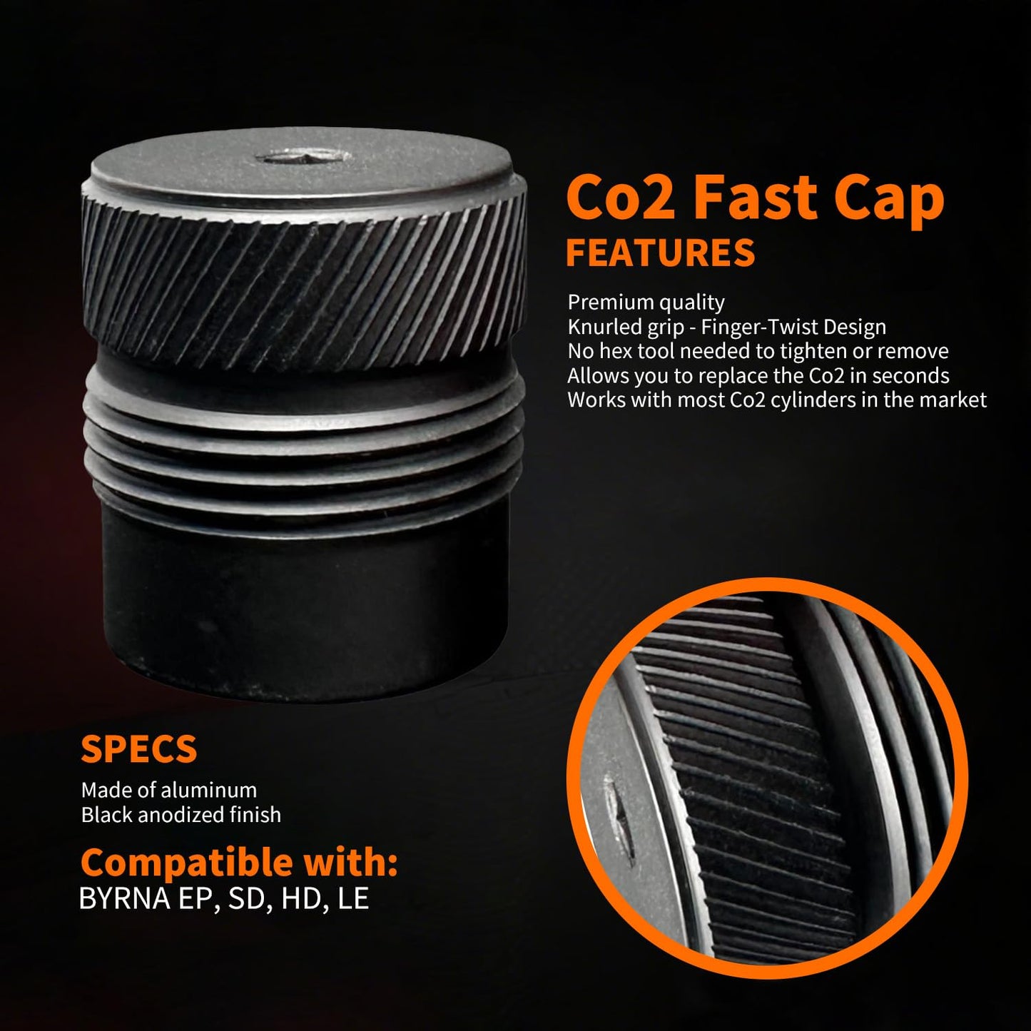 Byrpro Fast Cap Adapter - Cartridge Quick Change Cap - Cylinder Quick Replace Accessories Compatible with BYRNA SD/LE/EP/HD (1 plece, Black)