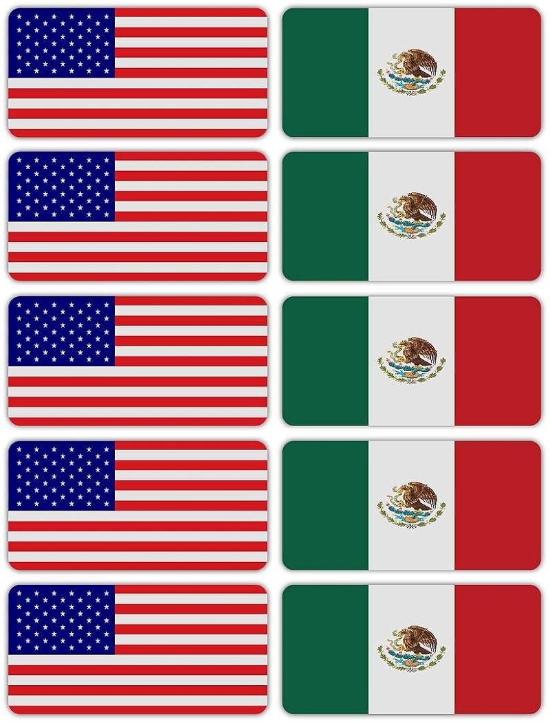 (x10) 3M Reflective USA & Mexico Flag Stickers for Hard Hats, Laptops, Tools