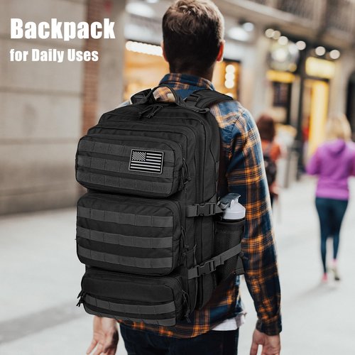 kookoomia 50L Military Tactical Backpack Large Day Backpack for Men Molle Army 3 Days Assault Pack Bug Out Bag Water Resistant and Heavy Duty Hiking Treeking Rucksack - Black