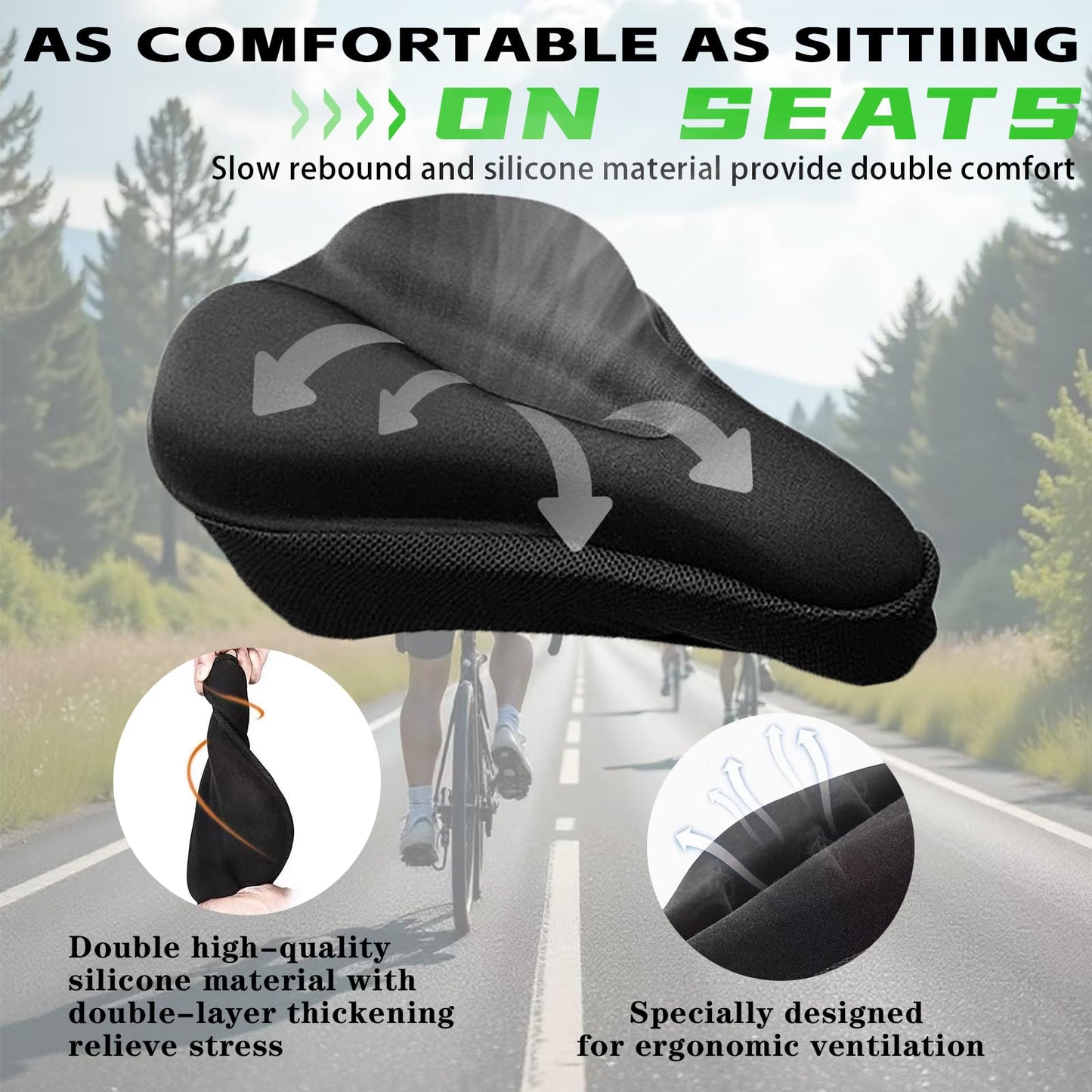POEWVUF Universal Gel Bicycle Seat Cover, Comfortable Padded Cushion for Indoor Outdoor Cycling, Mountain Road Bikes, Peloton, Exercise (11inch*10inch)