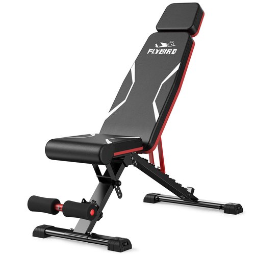 FLYBIRD Adjustable Weight Bench fits up to 6'5'', 750LBS for Full Body Workout Bench, 27LBS Sturdy Foldable bench press for Home Gym, 5X Stable lifting bench Incline Decline Flat Dumbbell Exercise