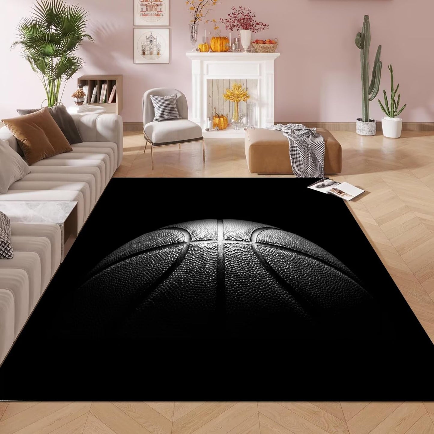 kxry 2 * 3 Feet Black Basketball Soft Area Rugs for Kids Girls Boys Basketball Sports Floor Carpet for Living Room Bedroom Dorms Nursery Rooms Home Decor Aesthetic