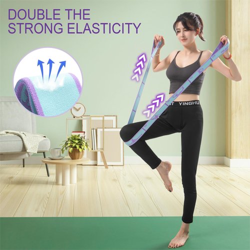 Yoga Straps for Stretching Strap Elastic for Physical Therapy Dance Yoga Pilates Gymnastics Exercise Flexible Pilates Stretch Band for Women Men (Blue and Purple)