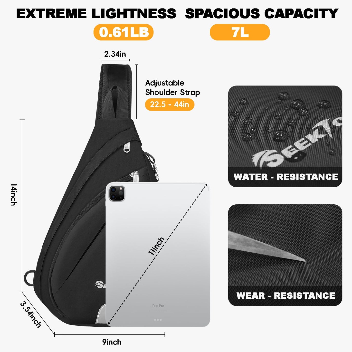 Seektop Anti Theft Crossbody Bag for Women RFID Blocking Waterproof Sling Backpack Lightweight 400D Nylon Small Chest Pack Shoulder Bag for Travel Hiking Commuting Men Black