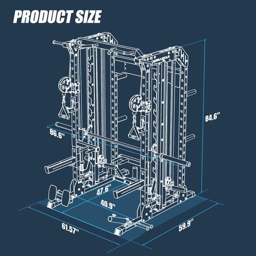 MEGASTAR Smith Machine for Home Gym - 2000lbs Capacity All-in-One Power Rack with Cable Crossover, Pull-Up Bar & Dip Station, Includes 18 Attachments, P107 Anvil Black