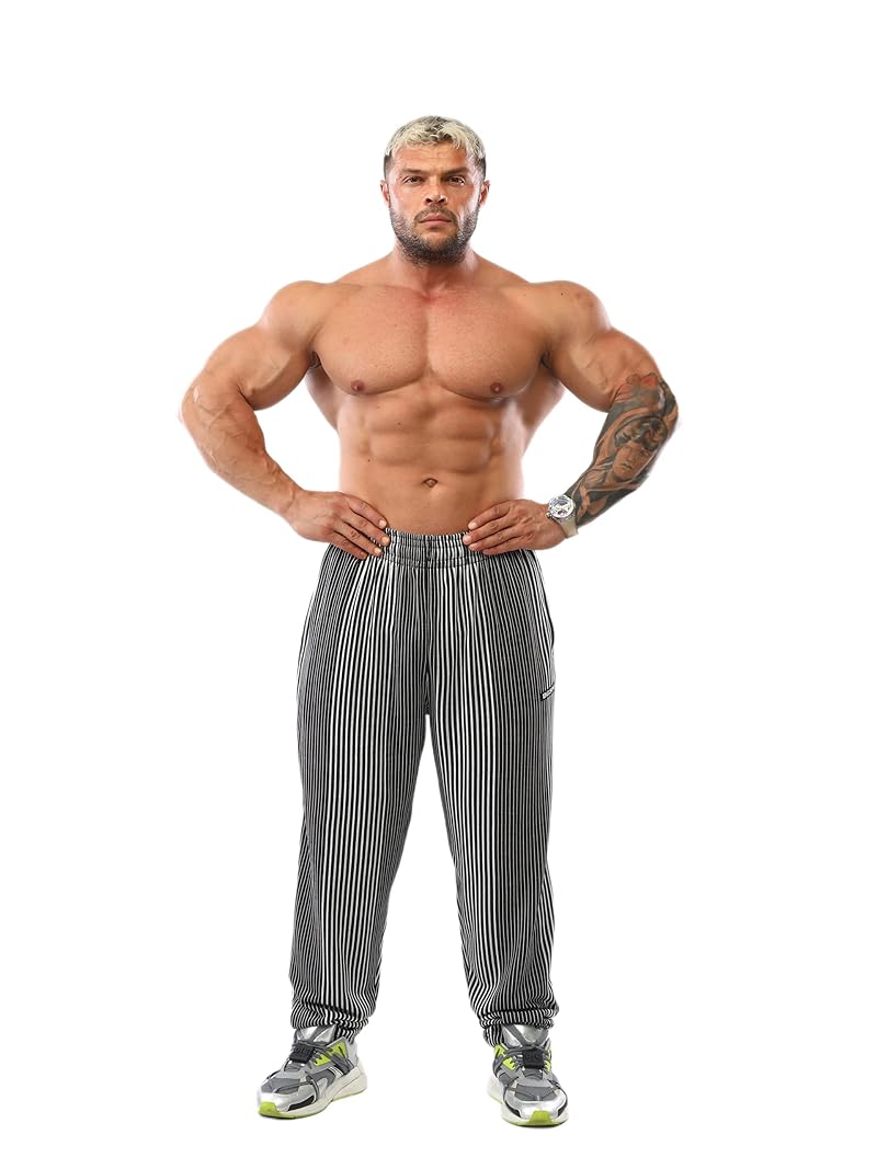 Patterned Large Men's Baggy Sweatpants with Pockets - Loose Fit Gym Pants