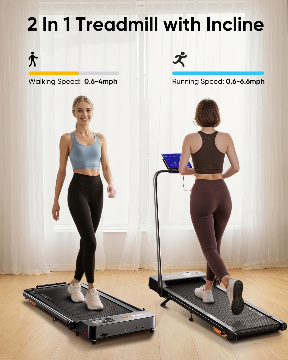 2-in-1 Foldable Treadmill with 3-Level 10% Incline, Walking Pad for Home Small Office, Compact Portable Under Desk Treadmill with Handle,Dual LED Display, APP & Remote, 300 lbs Capacity