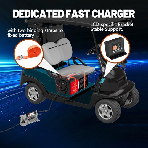 48V 100Ah Golf Cart Lithium LiFePO4 Battery with Charger and 200A BMS Grade A Cells Deep Cycle Rechargeable Battery,10000+ Cycles,Perfect for Golf Cart,Off Grid Applications (48V 100Ah-BLU)