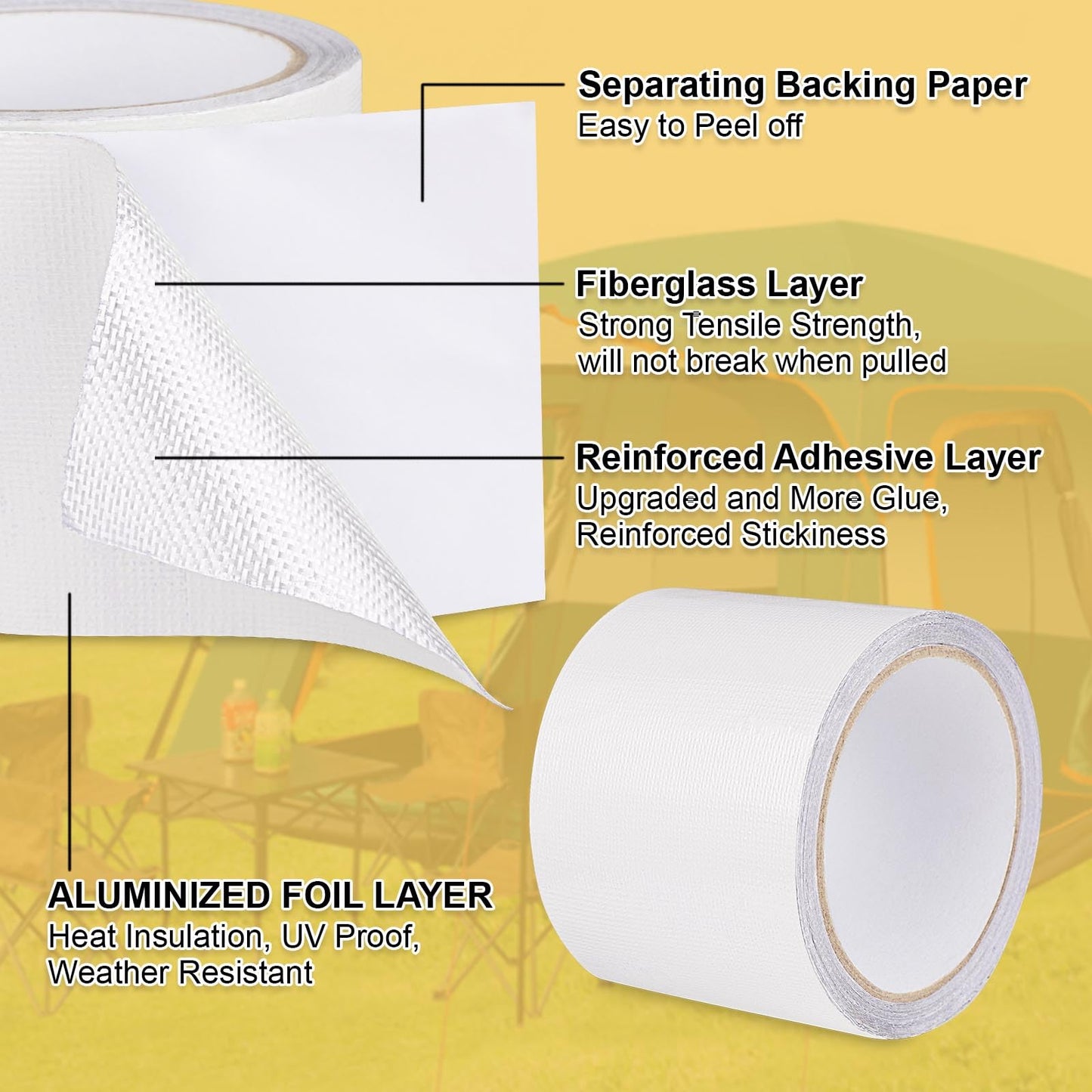 RV Awning Repair Tape Heavy Duty Waterproof Tent Repair Tape for Tarp, Parasol, Canopy, Car and Boat Covers, Underbelly Repair Patch Kit Outdoor UV proof Fabric Repair Patch Kit White (3 in x24.6ft)