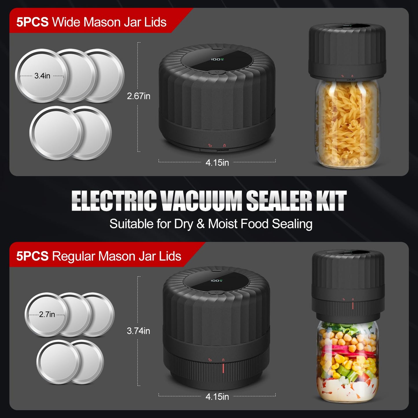 2025 Latest Electric Mason Jar Vacuum Sealer Kit for Mason Jars with Wide and Regular Mouth Canning Jar Lids
