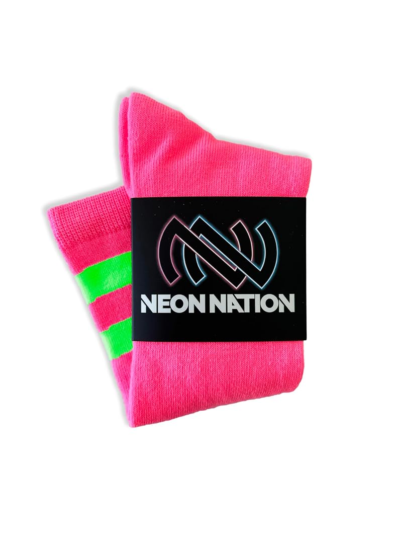 Neon Nation Unisex Kids Knee-High Sport Socks with Neon Pink & Neon Green Stripes - One Size
