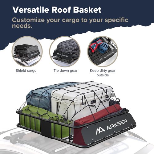 ARKSEN 43 x 39 x 6 inch Heavy Duty Roof Rack Cargo Carrier with Extension, Universal Steel Roof Basket, 150 LBS Capacity Car Top Luggage Holder for SUV, Truck, RV, Pickup