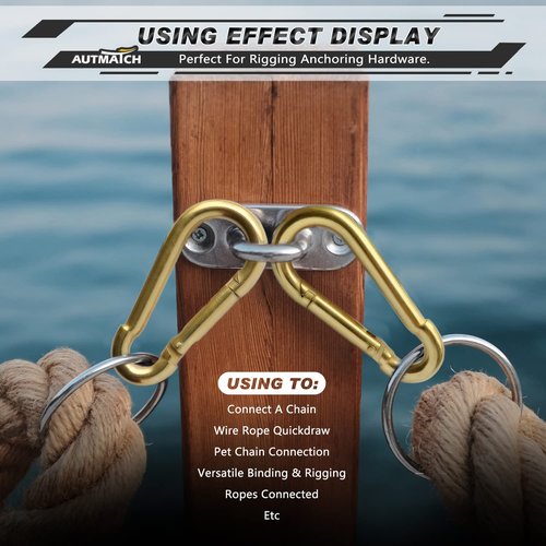 AUTMATCH Carabiner Clips, 3" Carbon Steel Spring Snap Hook Caribeener Clips Buckle Pack Grade Heavy Duty Carabiners Quick Link for Camping, Fishing, Hiking, Traveling, Gold, 4 Pack