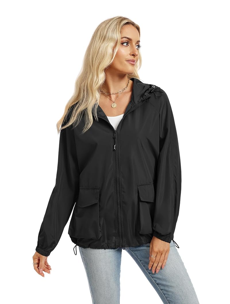 Avoogue Lightweight Packable Hooded Rain Jacket for Women - Black, Small