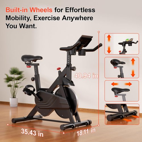 Exercise Bike, 32-Level Magnetic Resistance Stationary Bikes for Home, Low Noise Indoor Cycling Bike with 300lbs Weight Capacity, Workout Bike with Pad Mount, LCD Monitor and Cup Holder for Home Gym