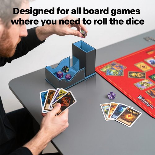 Stepane Dice Tower and Tray, Portable Commander Deck Box, Foldable Dice Storage Box for Dungeons and Dragons Rolling Tray Black/Blue